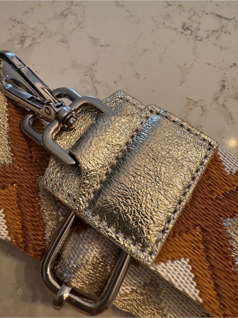 Guitar Style Purse Strap with Brown & White Pattern